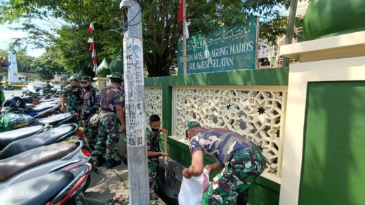 Sambut Ramadan TNI dan Forkopimda Maros Kerja Bakti Bersihkan Masjid