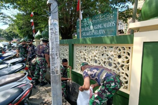 Sambut Ramadan TNI dan Forkopimda Maros Kerja Bakti Bersihkan Masjid