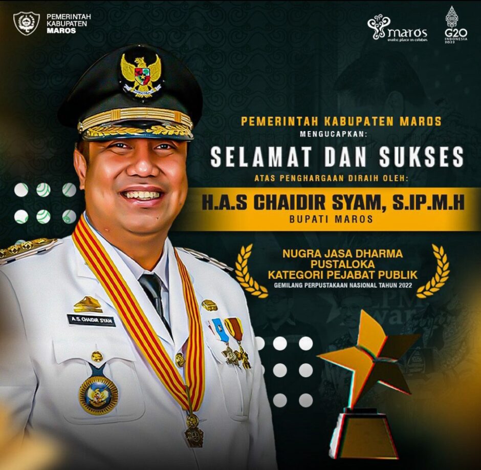Berhasil Tingkatkan Minat Baca Warga, Bupati Maros Raih Penghargaan Tertinggi Pustaloka Kategori Pejabat Publik