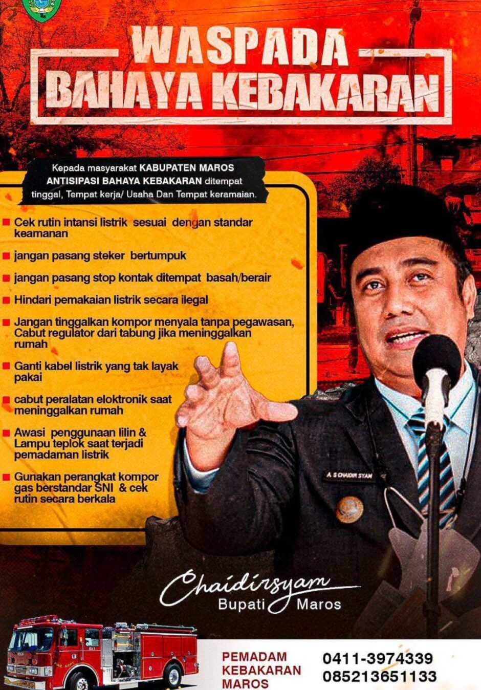Bupati Maros Himbau Warga Waspada Bahaya Kebakaran