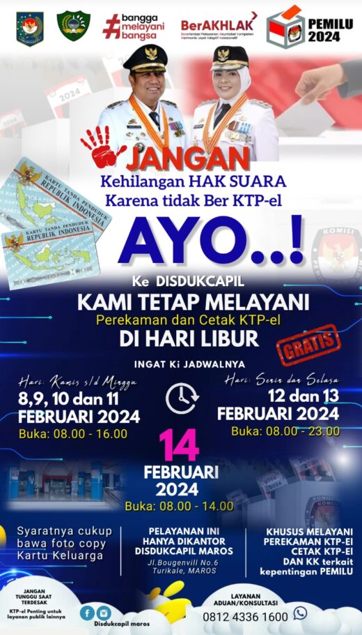 Disdukcapil Tetap Membuka Layanan Selama Hari Libur